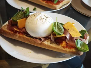 Sandwich cu sos de rosii si burrata
