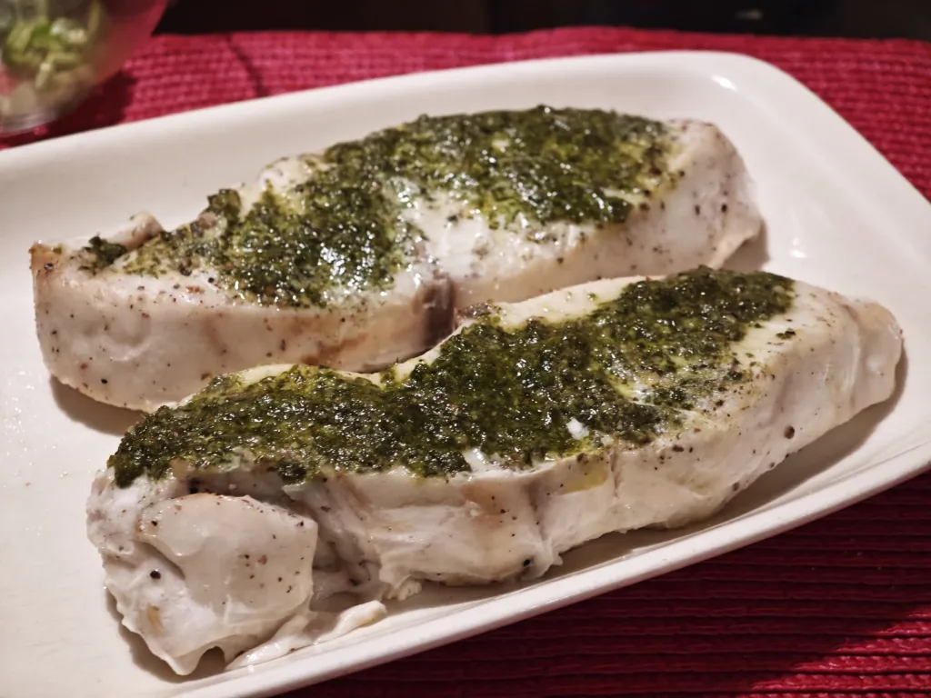 Butterfish cu pesto de leurda in hartie la cuptor