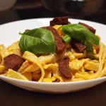 Tagliatelle cu carnati chorizo si sos roze